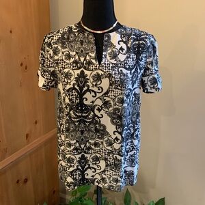 🌹 Charming Charlie • Black and White Office Look Patterned Lightweight Blouse